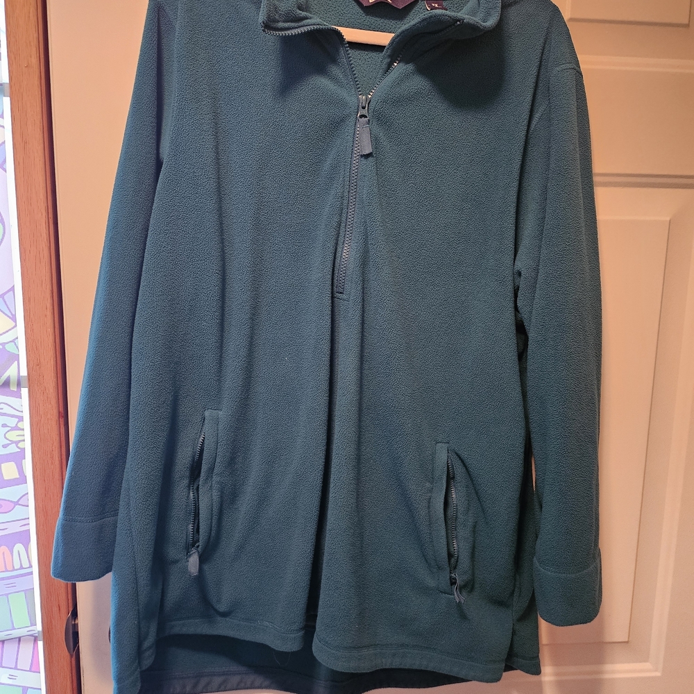 Lands' End Teal Fleece Quarter-Zip Pullover
